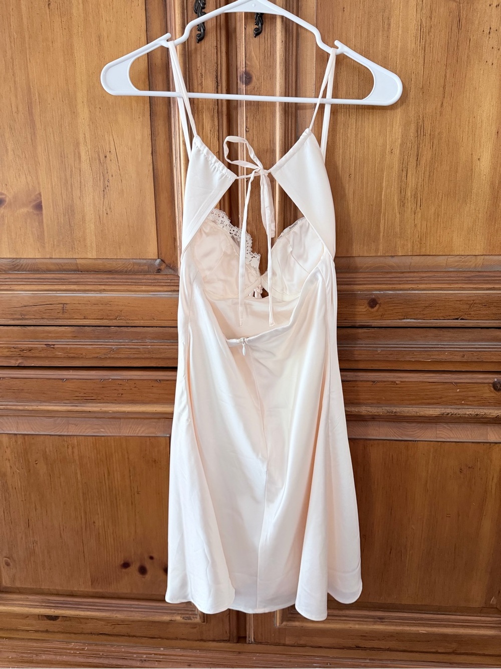 Lace-Trim Tie-Front Mini Dress in Cream - Picture 4 of 7